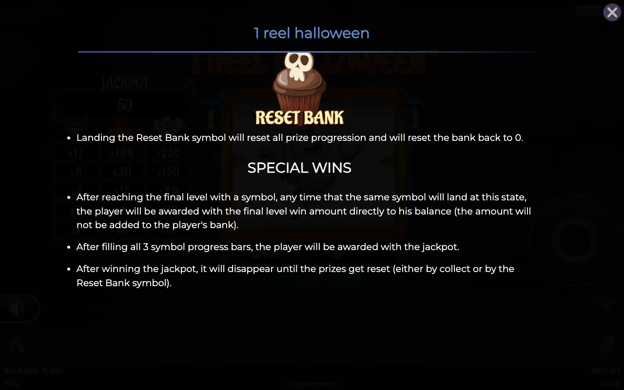 Special wins — 1 Reel Halloween