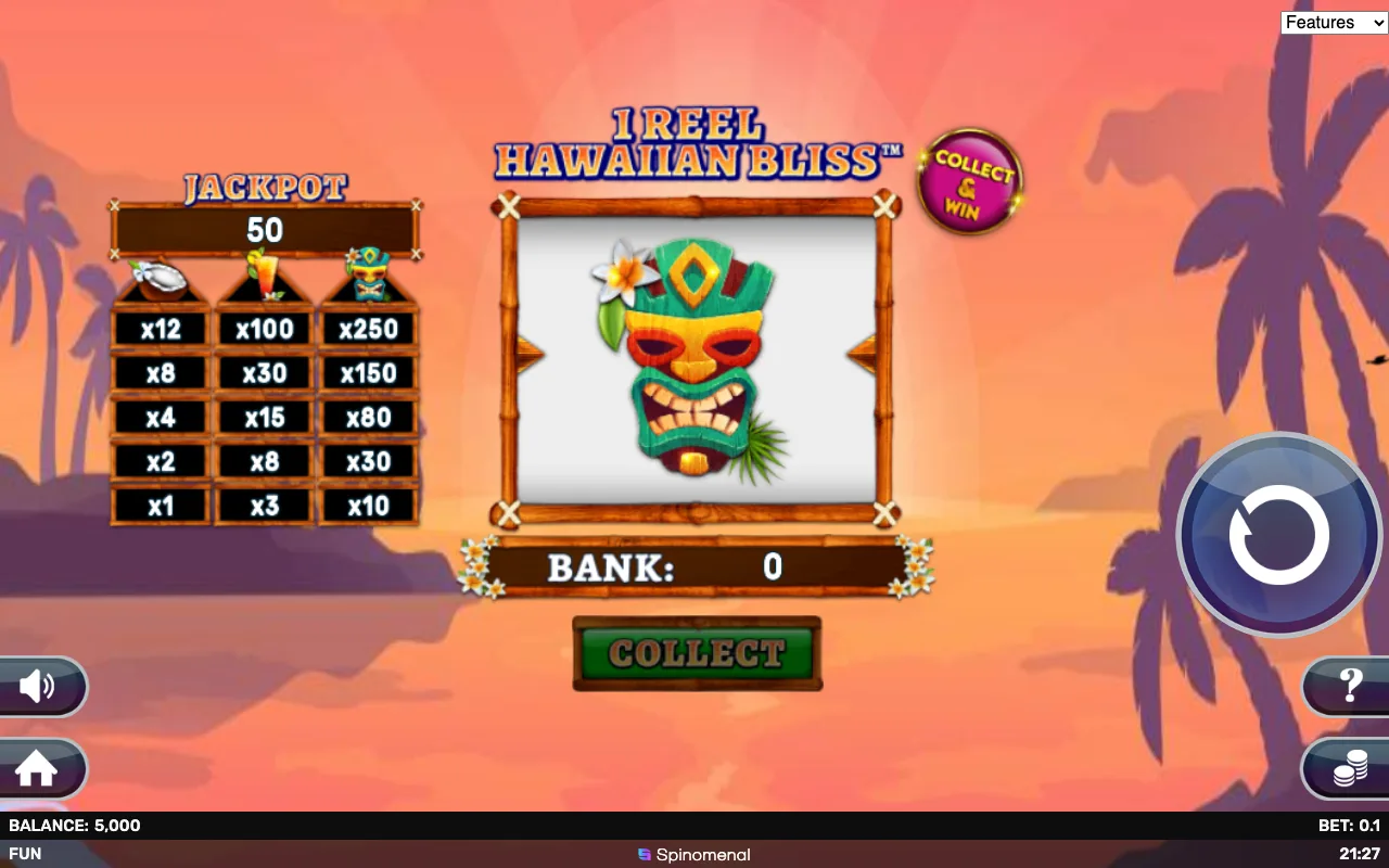 The base game — 1 Reel Hawaiian Bliss