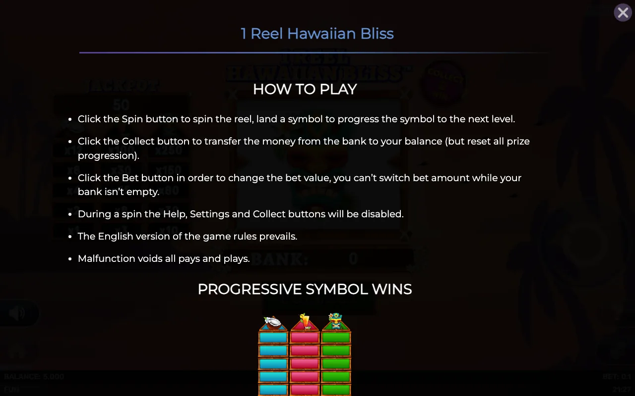 How to play — 1 Reel Hawaiian Bliss
