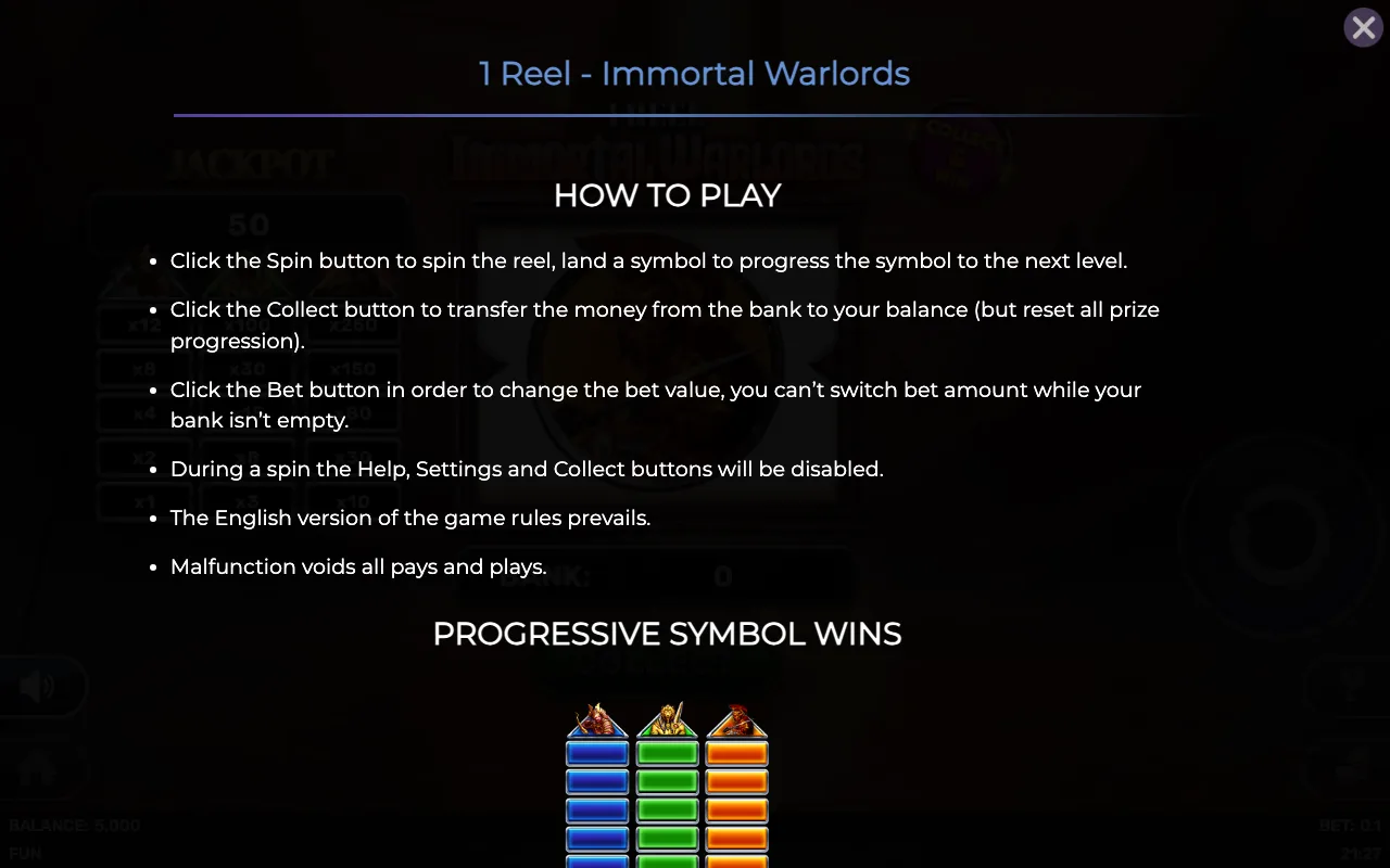 How to play — 1 Reel Immortal Warlords