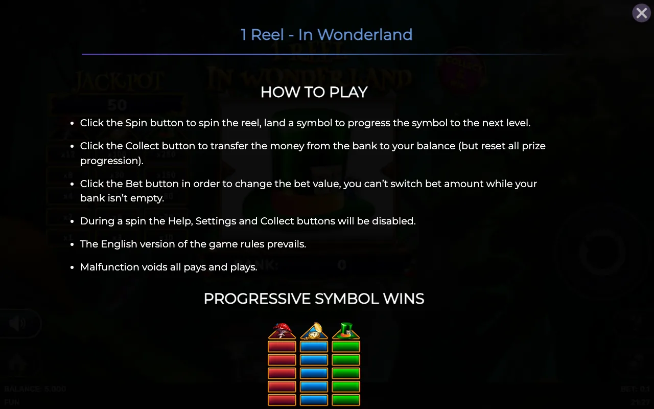 How to play — 1 Reel in Wonderland