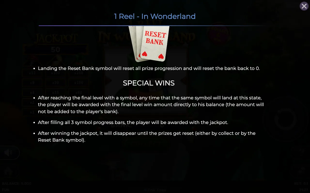 Special wins — 1 Reel in Wonderland