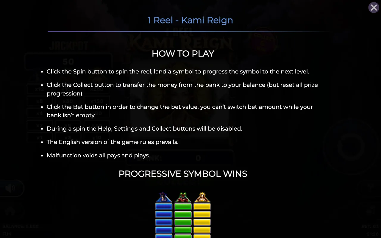 How to play — 1 Reel Kami Reign