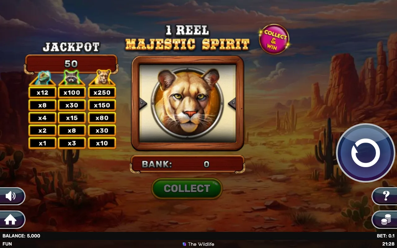 The base game — 1 Reel Majestic Spirit