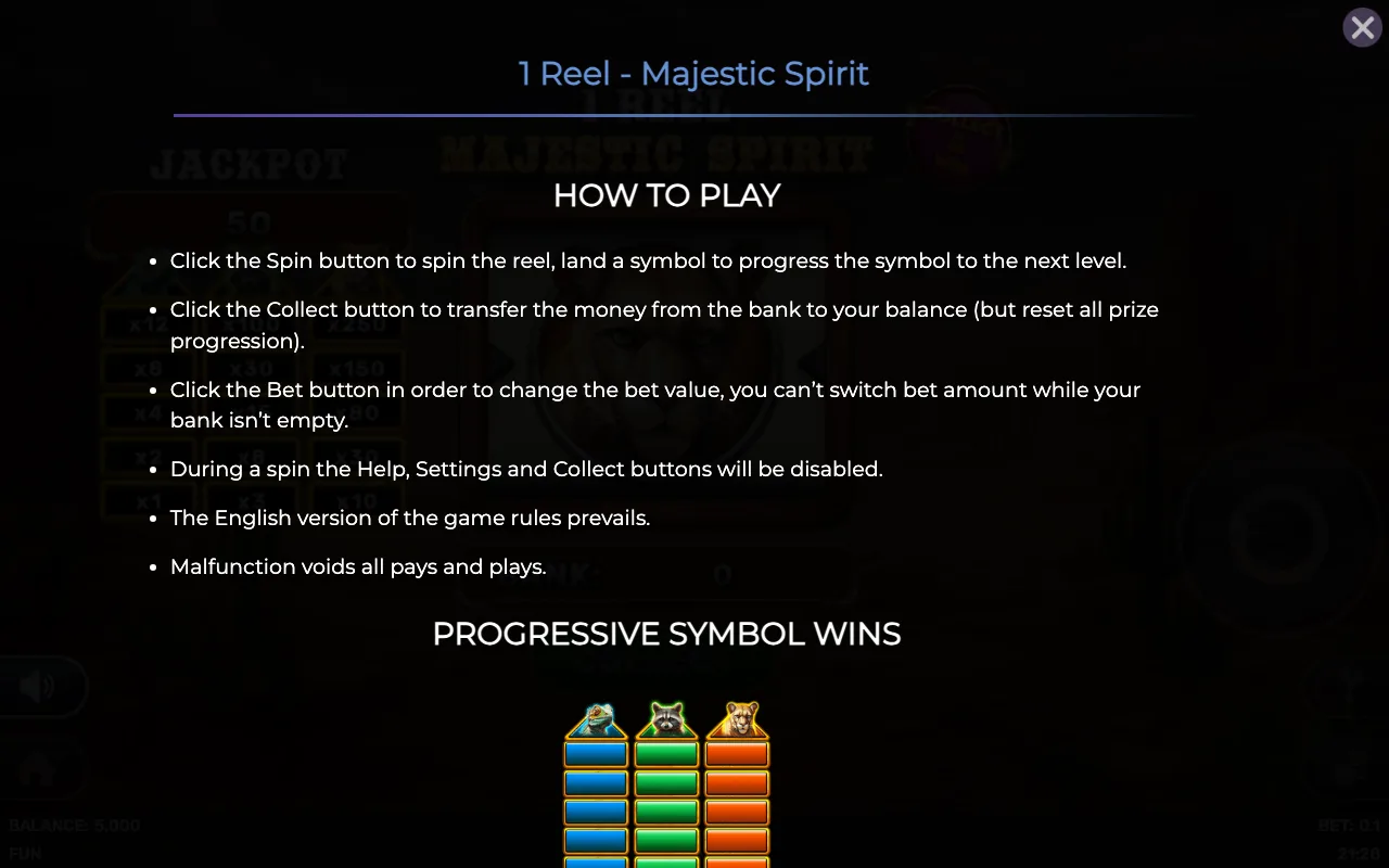 How to play — 1 Reel Majestic Spirit