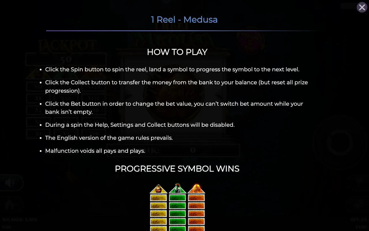 How to play — 1 Reel Medusa