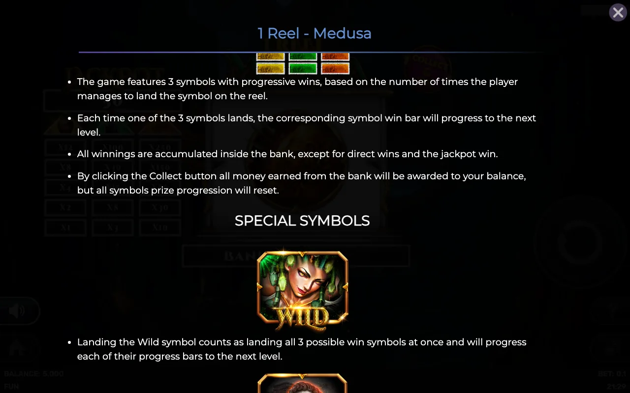 Game rules, page 2 — 1 Reel Medusa