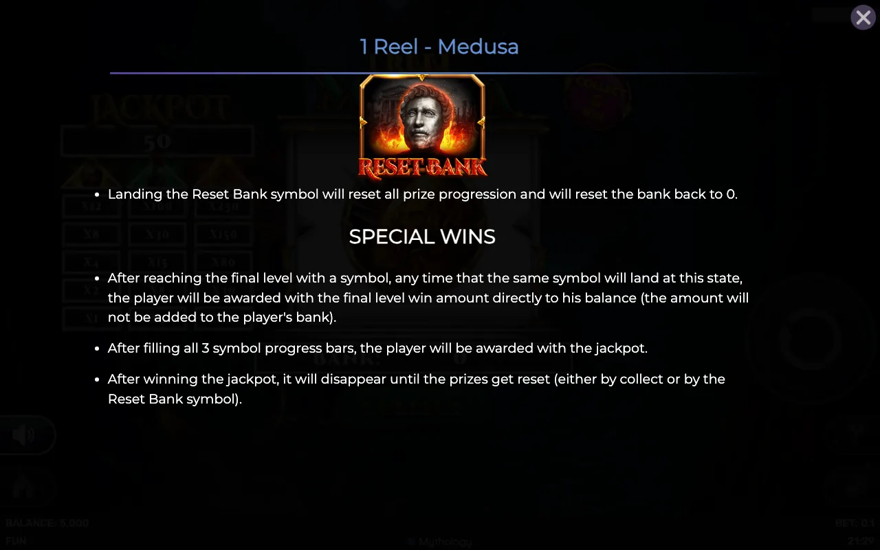 Special wins — 1 Reel Medusa
