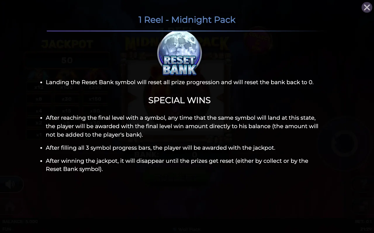 Special wins — 1 Reel Midnight Pack