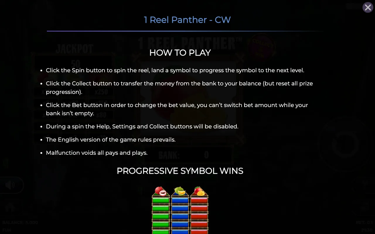 How to play — 1 Reel Panther