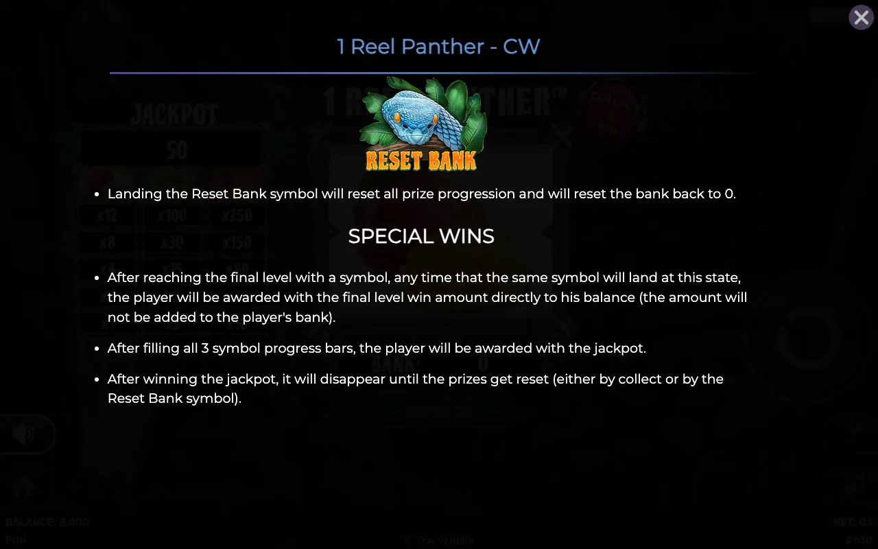 Special wins — 1 Reel Panther