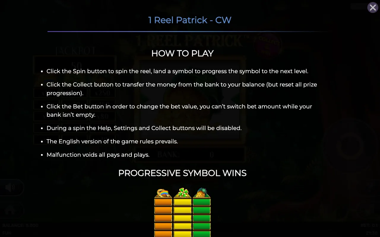 How to play — 1 Reel Patrick