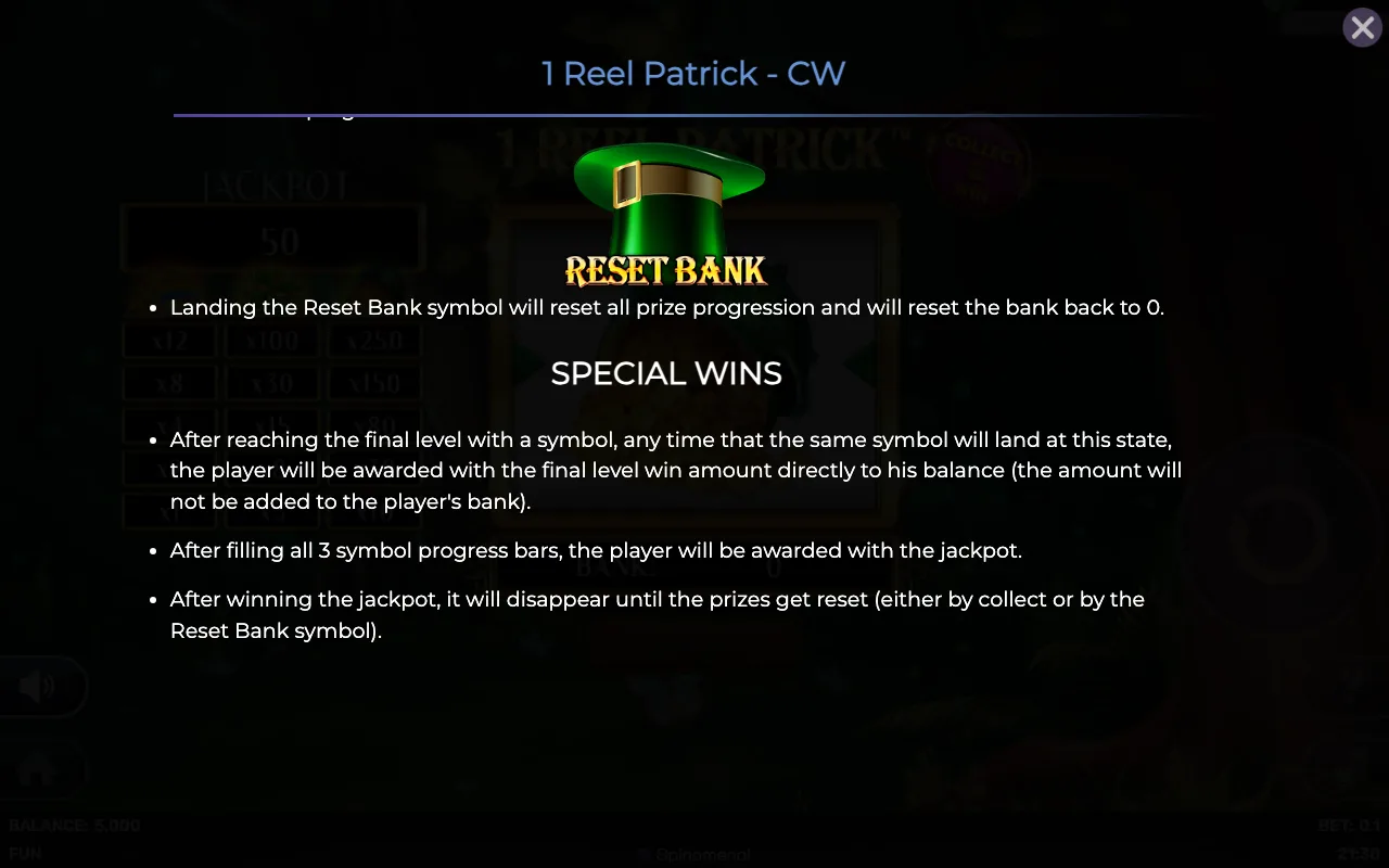 Special wins — 1 Reel Patrick