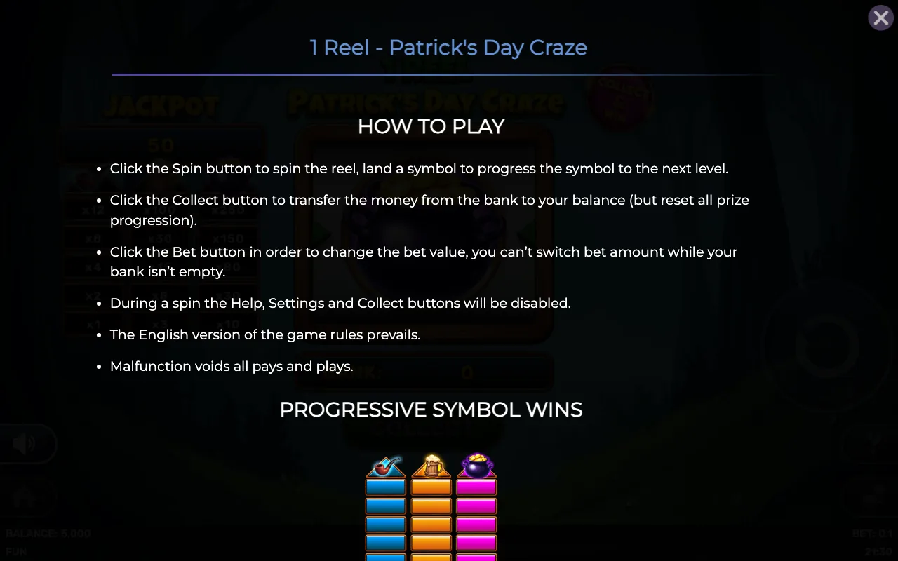 How to play — 1 Reel Patricks Day Craze