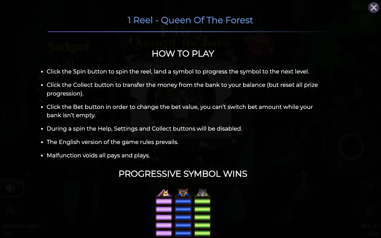 How to play — 1 Reel Queen of The Forest