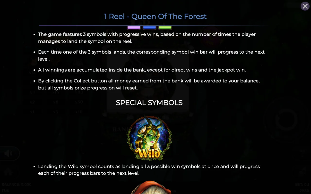Game rules, page 2 — 1 Reel Queen of The Forest