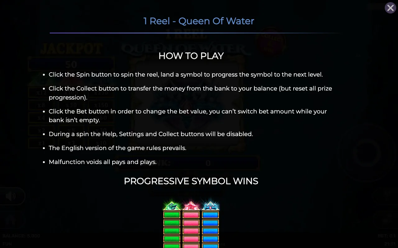 How to play — 1 Reel Queen of Water