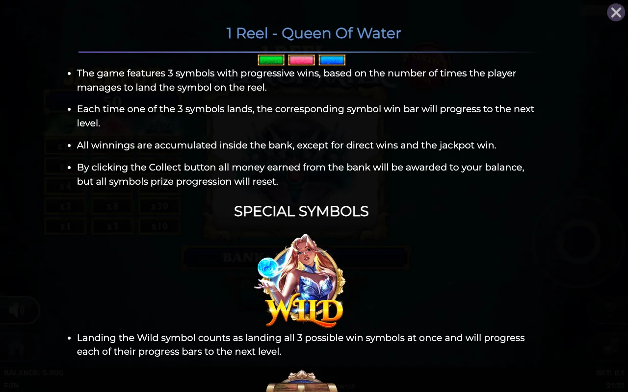 Game rules, page 2 — 1 Reel Queen of Water