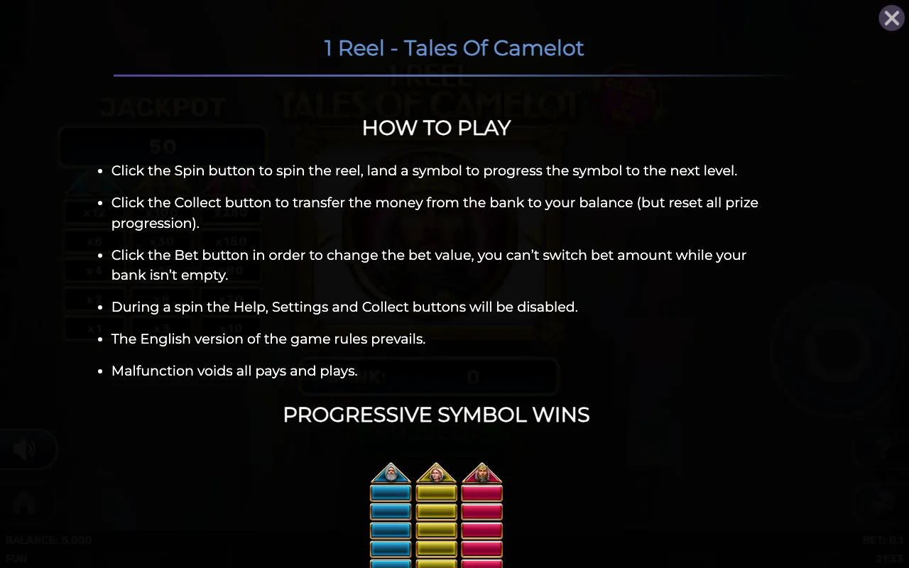 How to play — 1 Reel Tales of Camelot