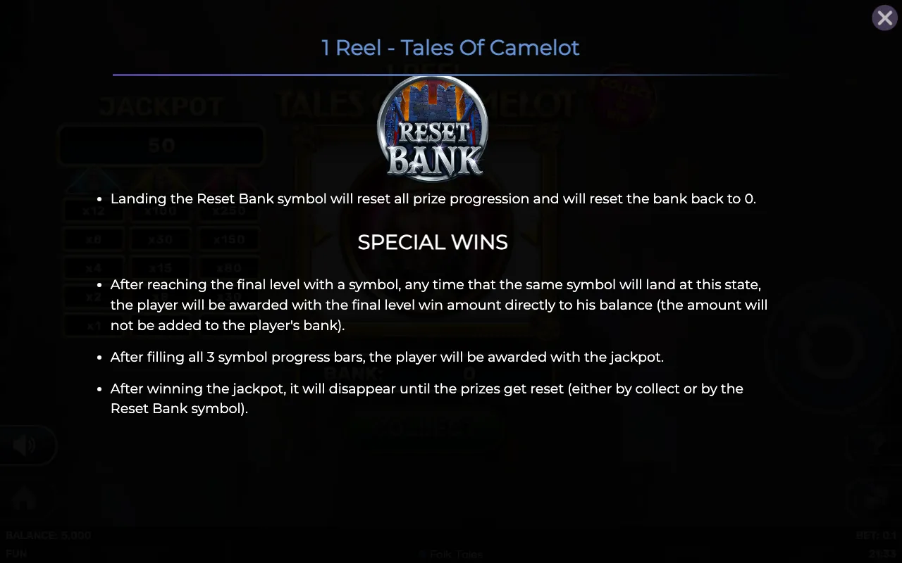 Special wins — 1 Reel Tales of Camelot