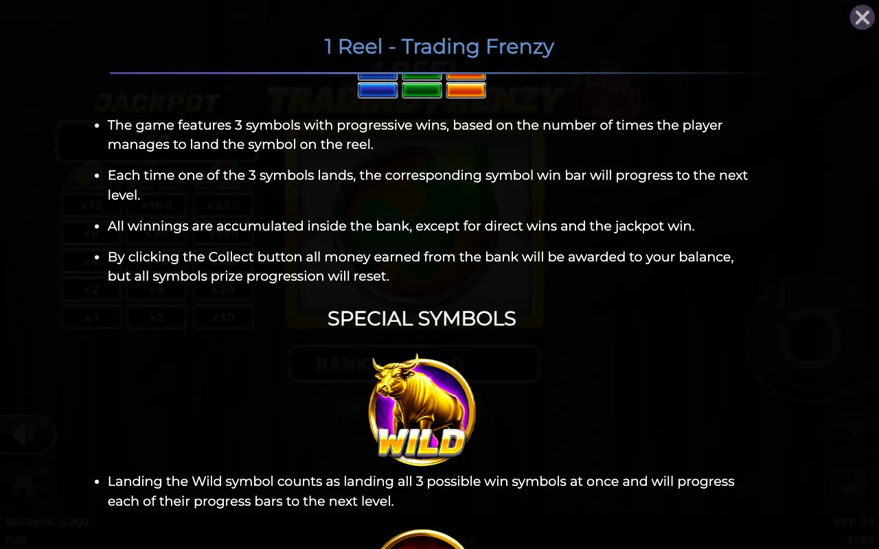 Game rules, page 2 — 1 Reel Trading Frenzy