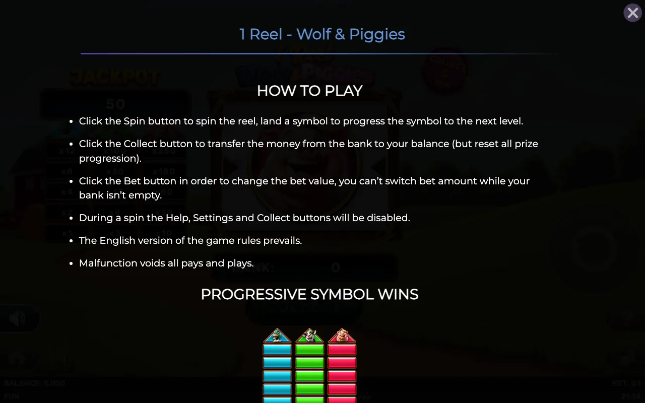 How to play — 1 Reel Wolf And Piggies