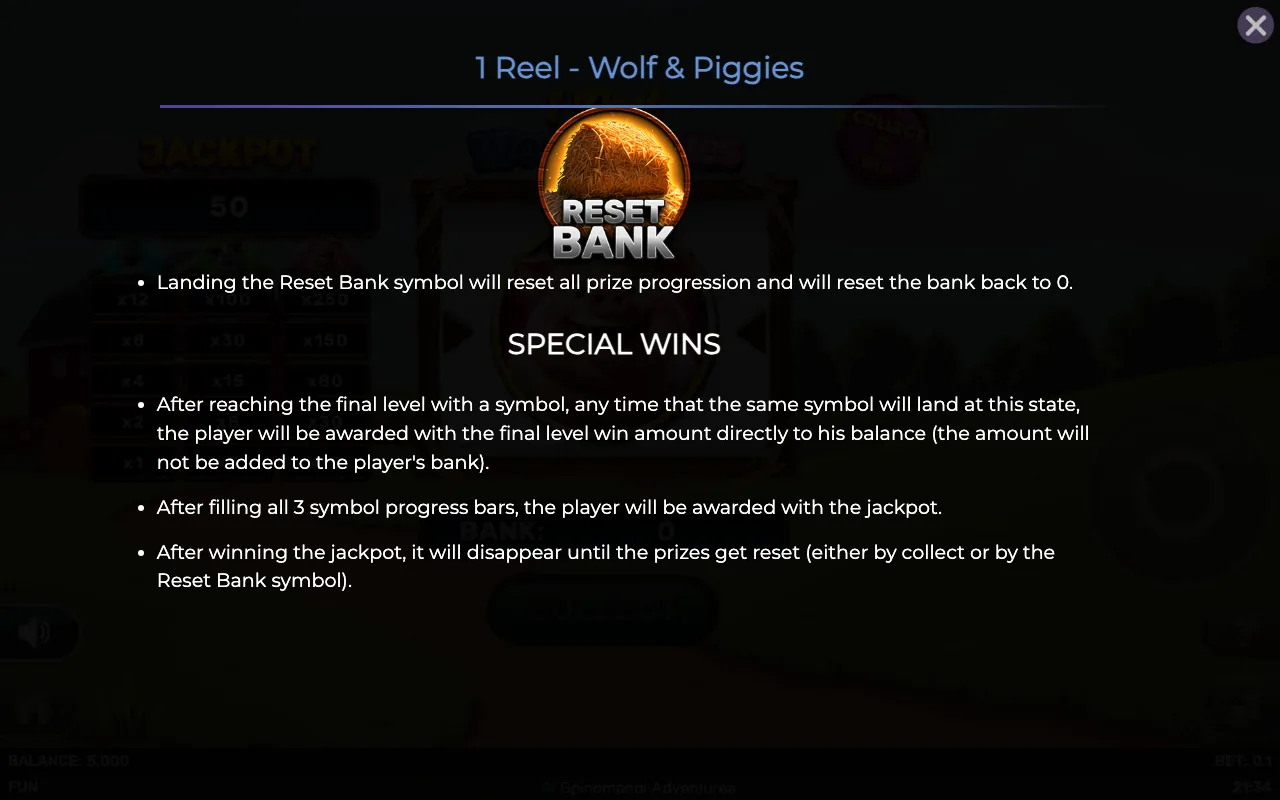 Special wins — 1 Reel Wolf And Piggies