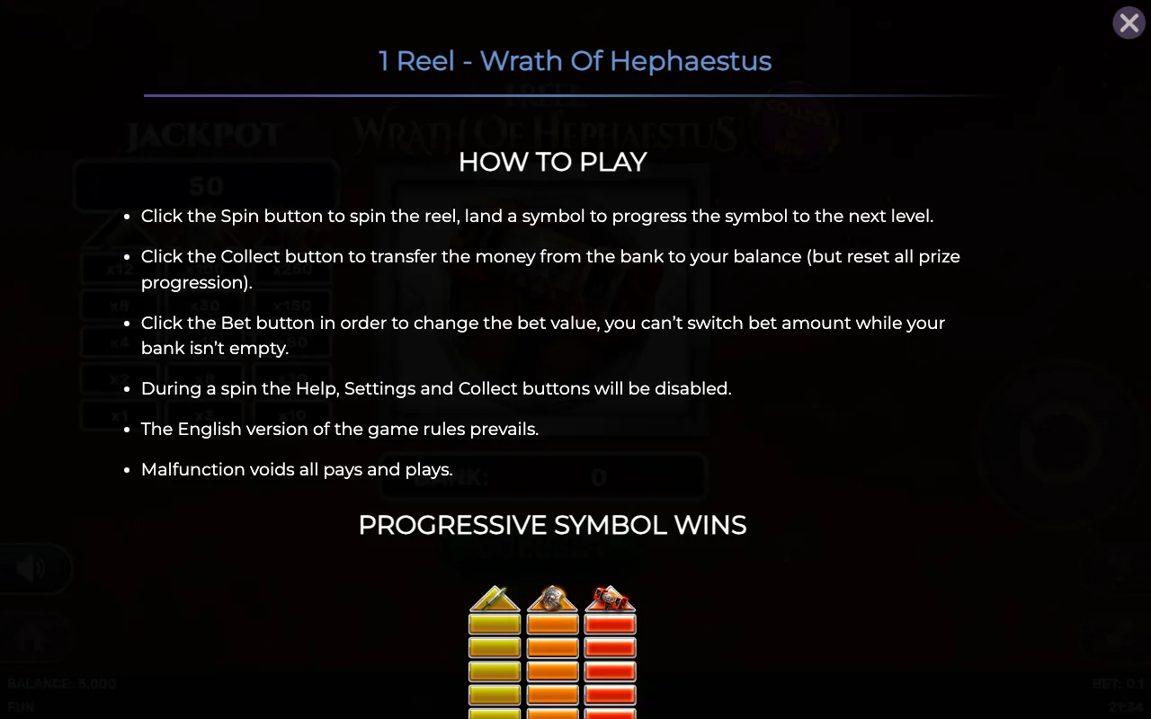 How to play — 1 Reel Wrath of Hephaestus