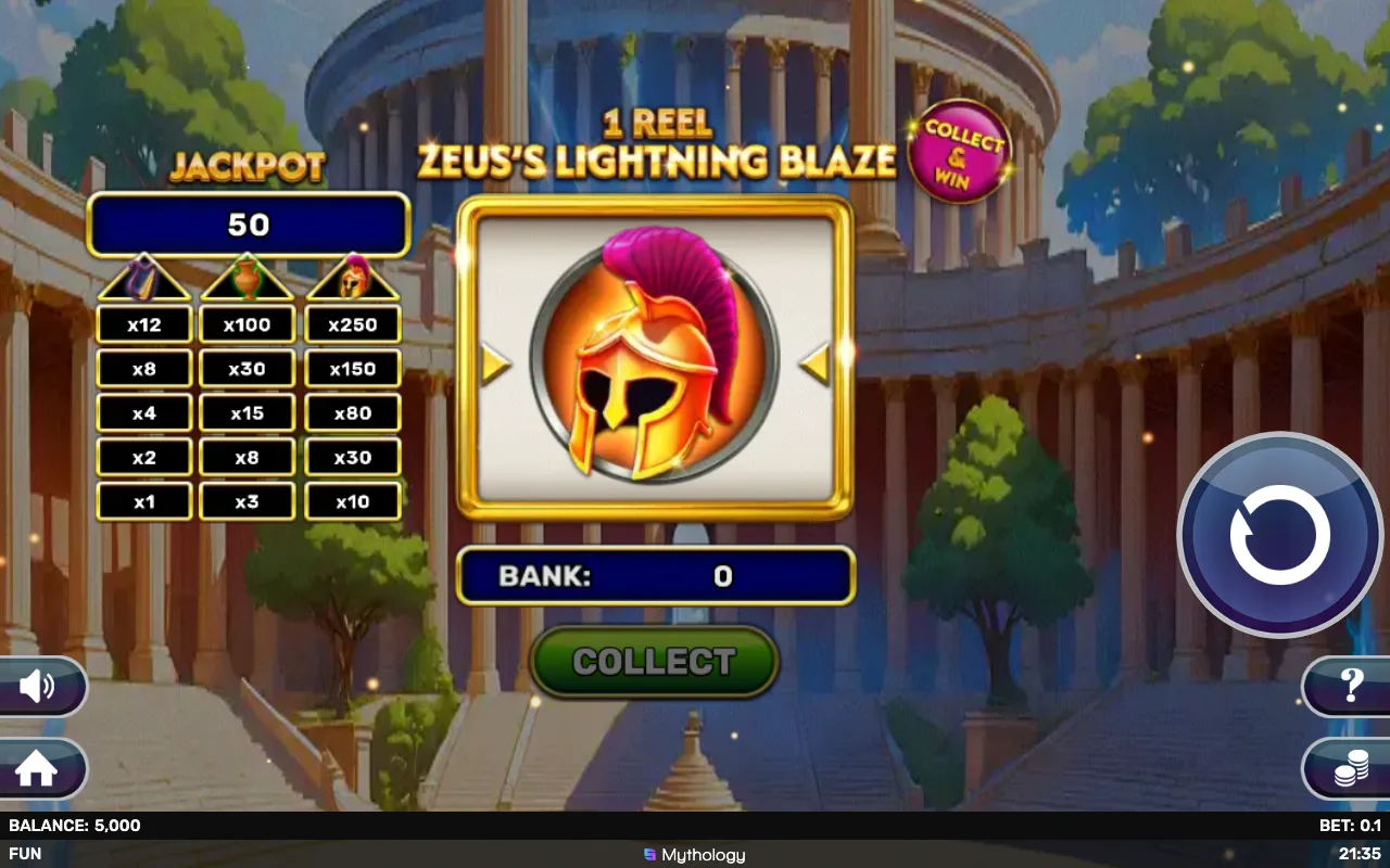 The base game — 1 Reel Zeuss Lightning Blaze