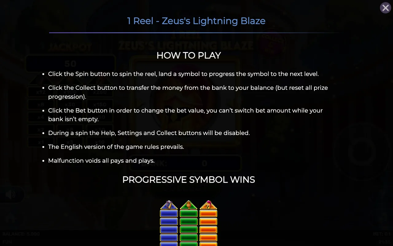 How to play — 1 Reel Zeuss Lightning Blaze