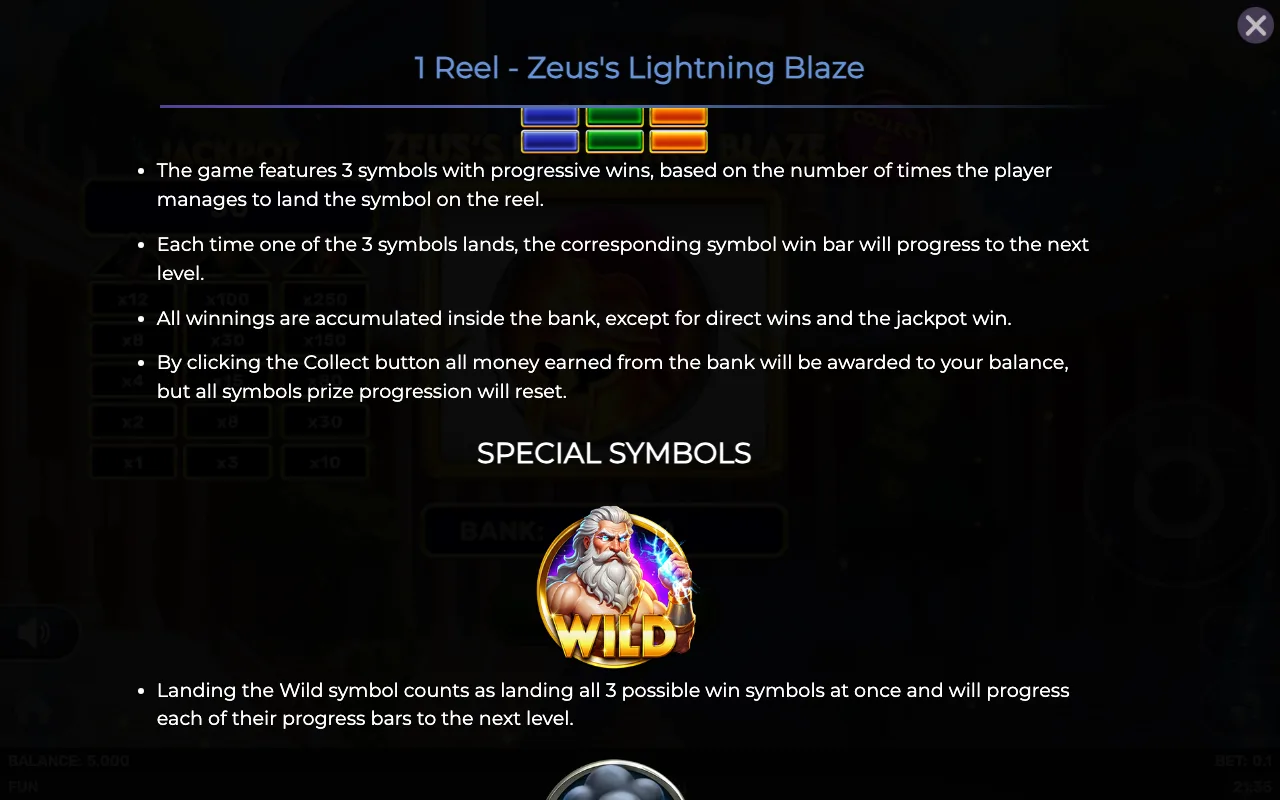 Game rules, page 2 — 1 Reel Zeuss Lightning Blaze