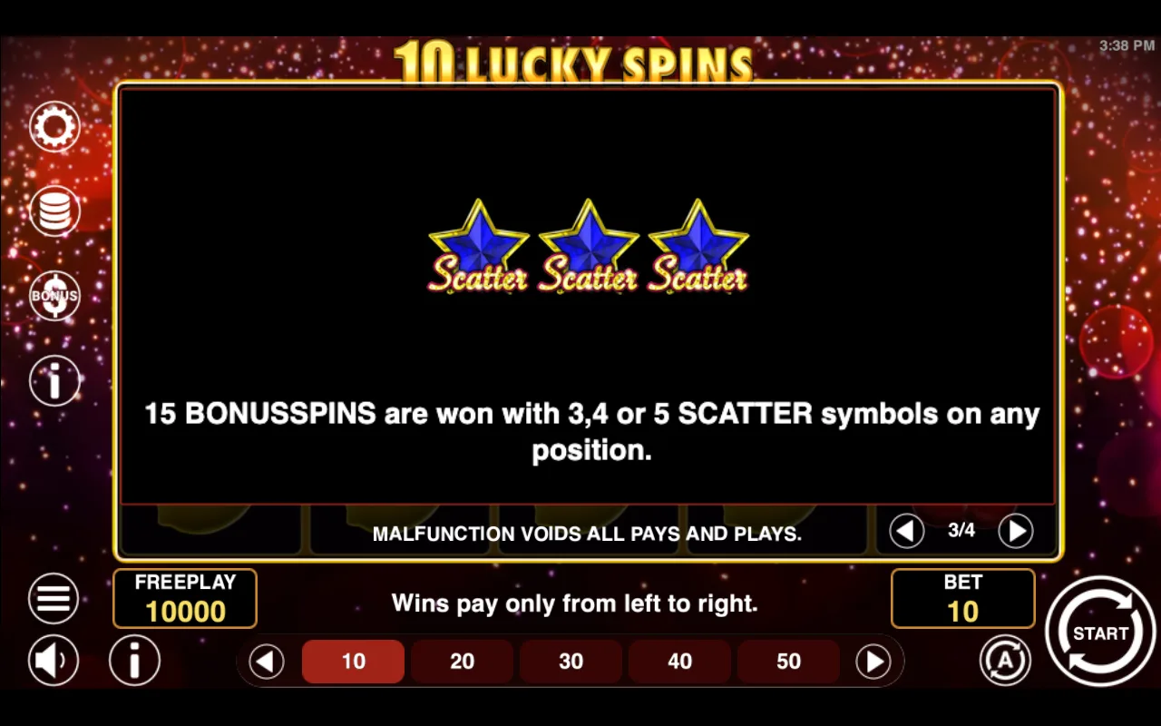 Game rules, page 3 — 10 Lucky Spins