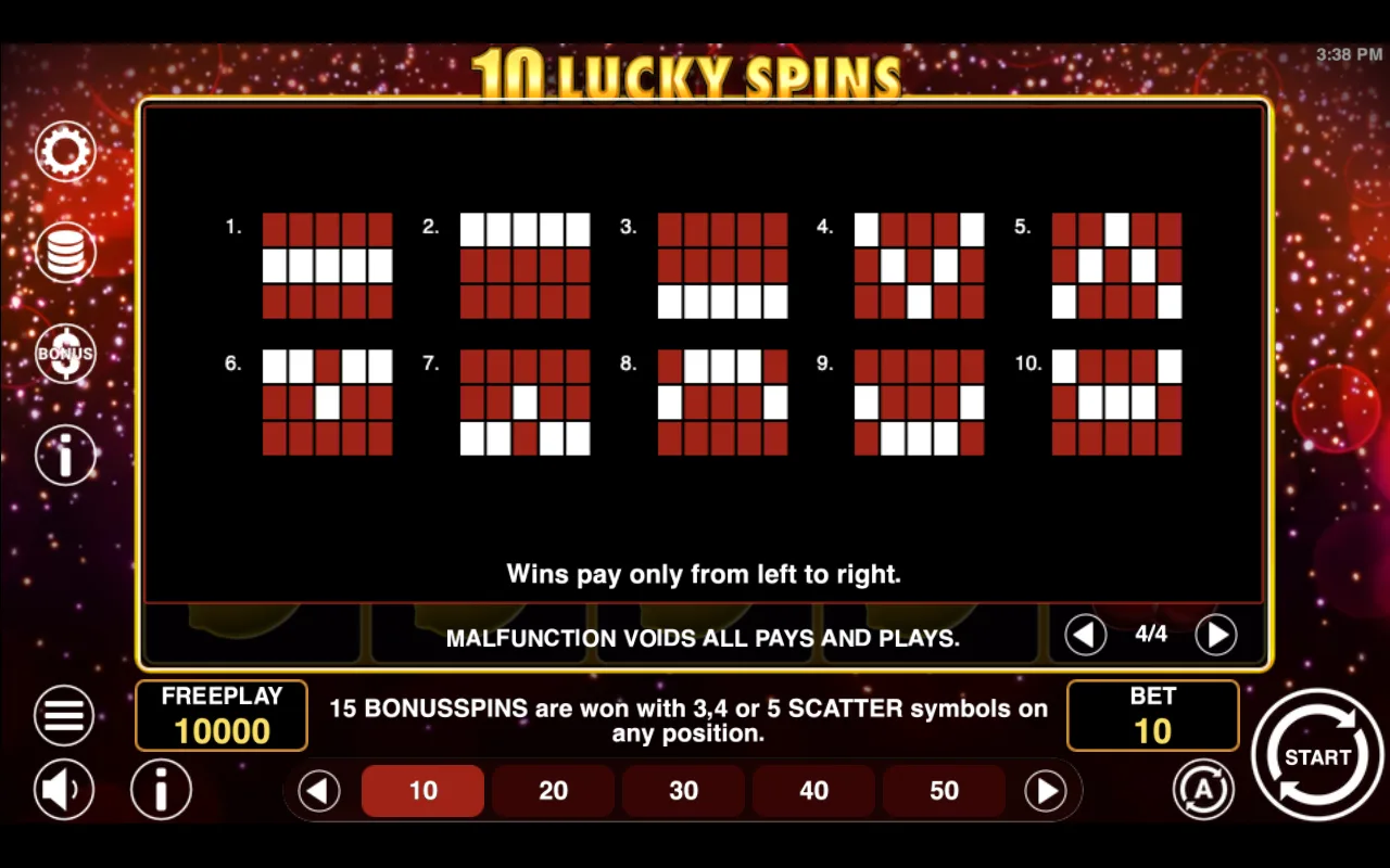Game rules, page 4 — 10 Lucky Spins