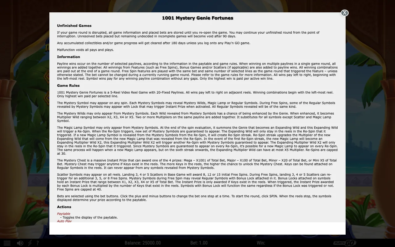 Game rules, page 1 — 1001 Mystery Genie Fortunes