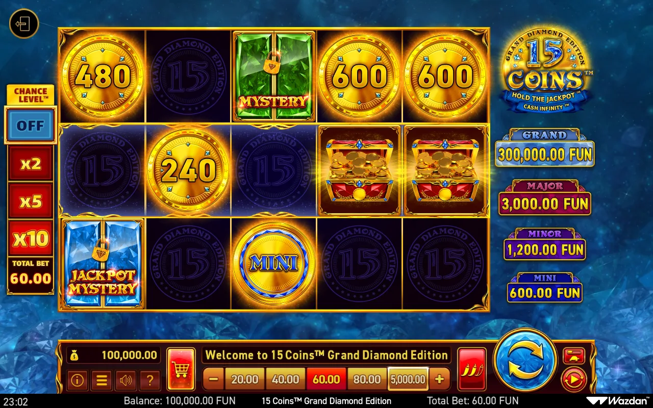 The base game — 15 Coins Grand Diamond Edition