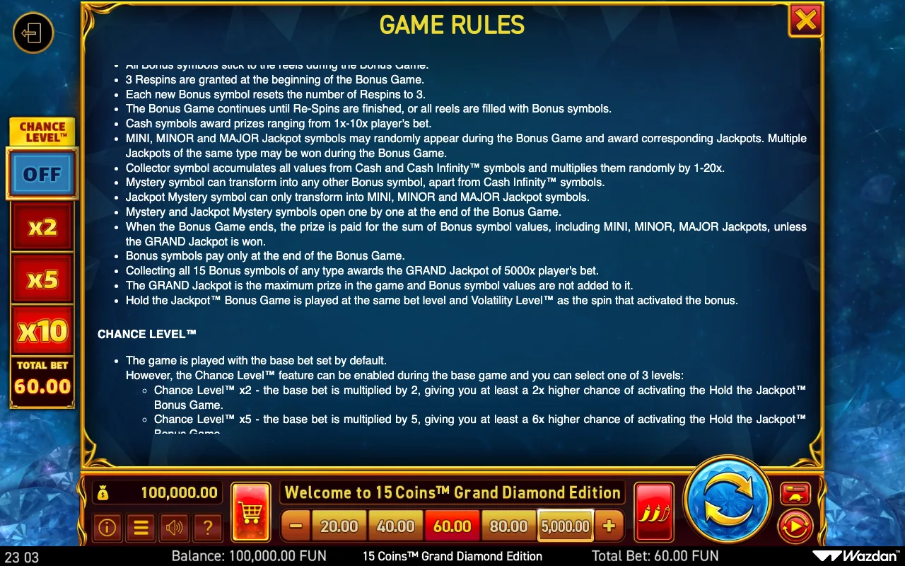 Game rules, page 11 — 15 Coins Grand Diamond Edition