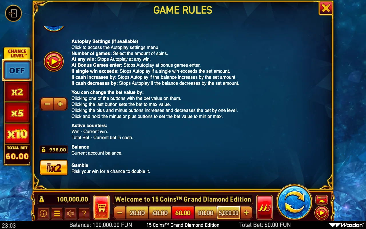 Game rules, page 13 — 15 Coins Grand Diamond Edition