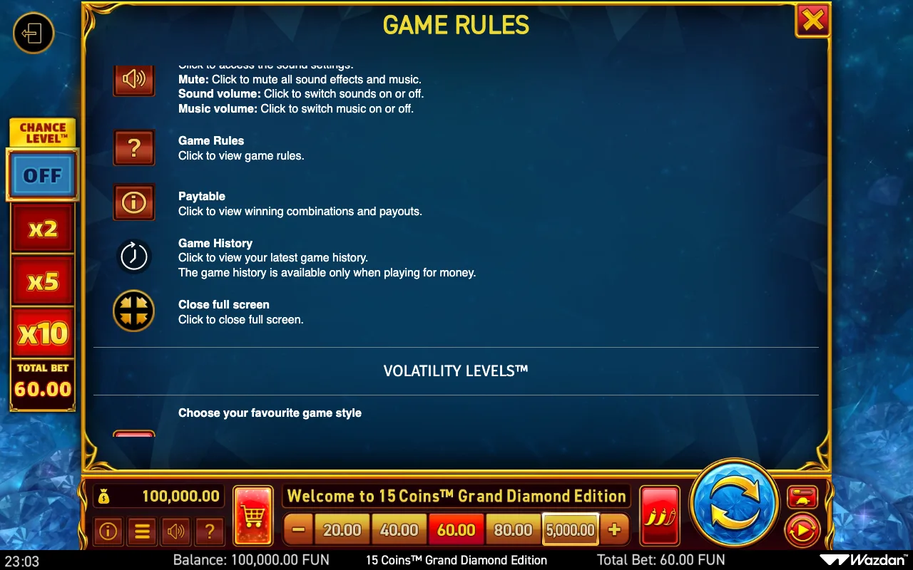 Game rules, page 14 — 15 Coins Grand Diamond Edition