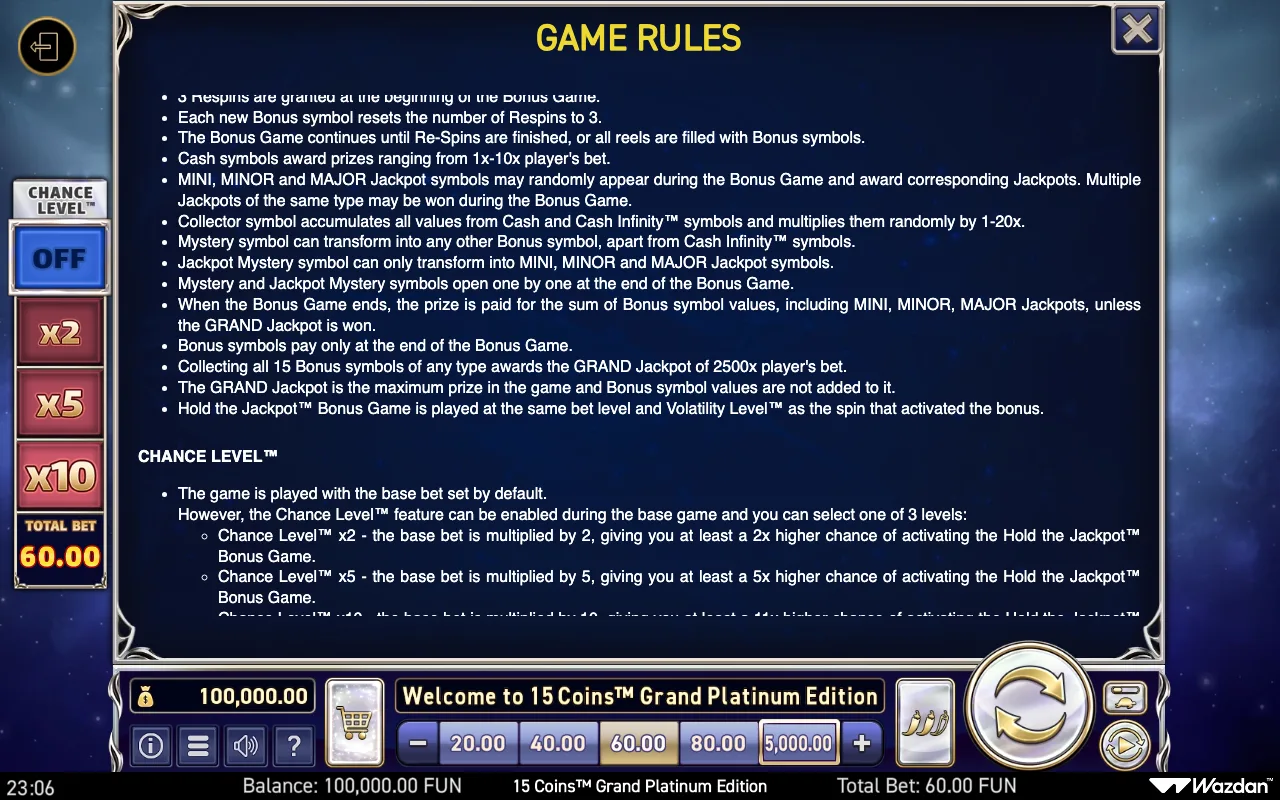 Game rules, page 11 — 15 Coins Grand Platinum Edition