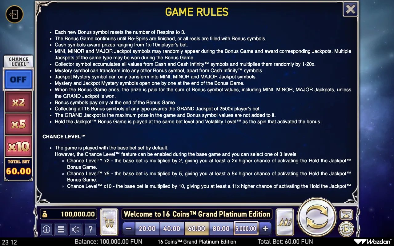Game rules, page 11 — 16 Coins Grand Platinum Edition