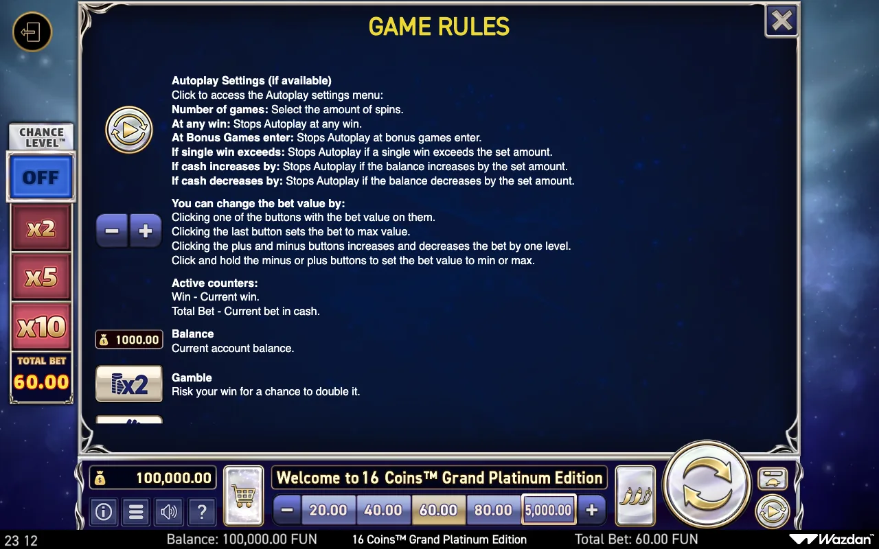 Game rules, page 13 — 16 Coins Grand Platinum Edition