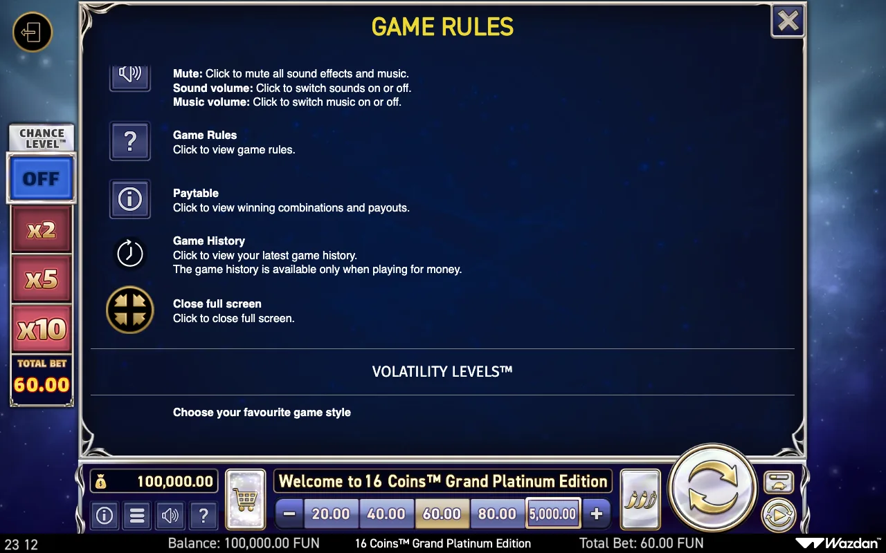 Game rules, page 14 — 16 Coins Grand Platinum Edition