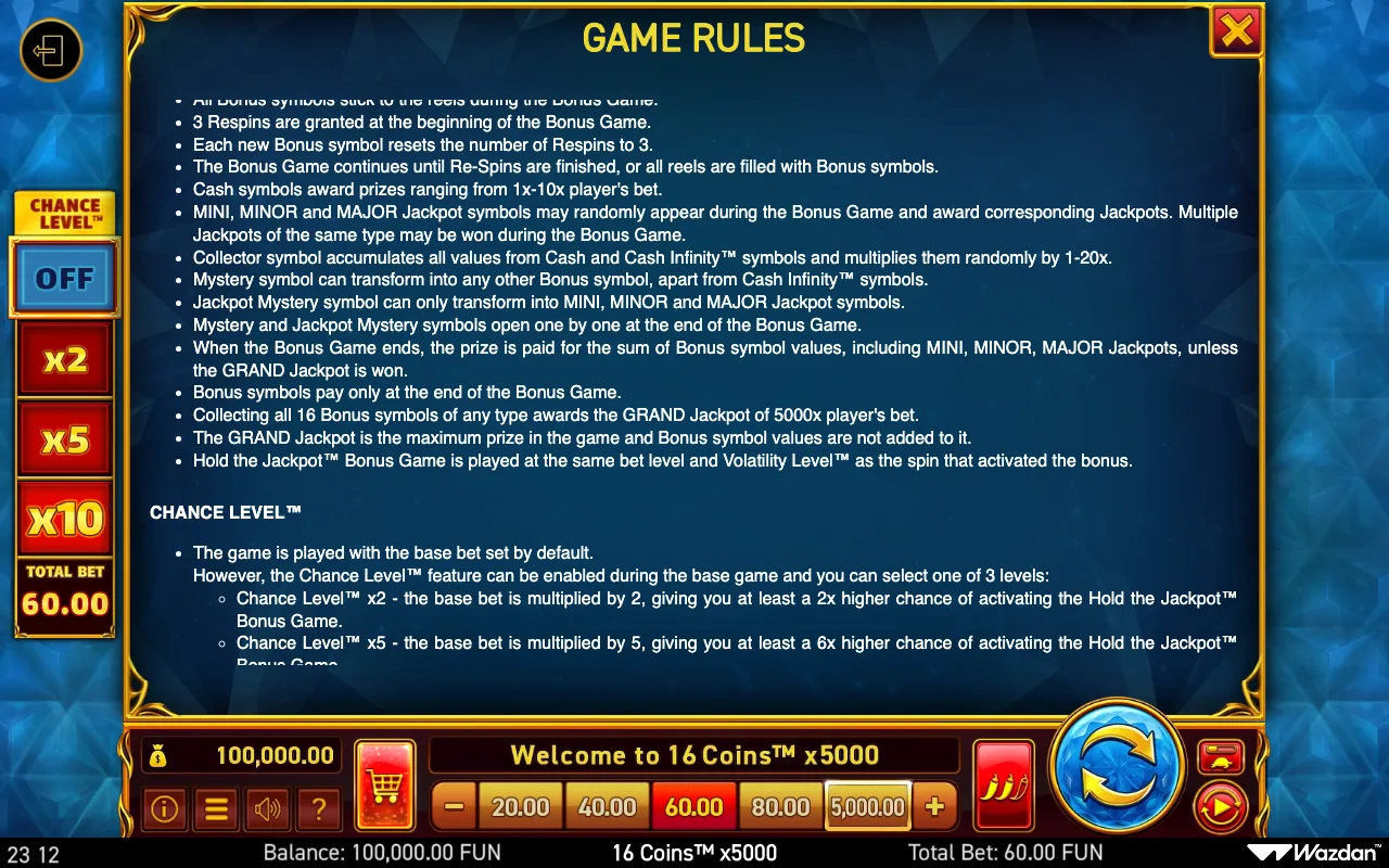 Game rules, page 11 — 16 Coins X5000