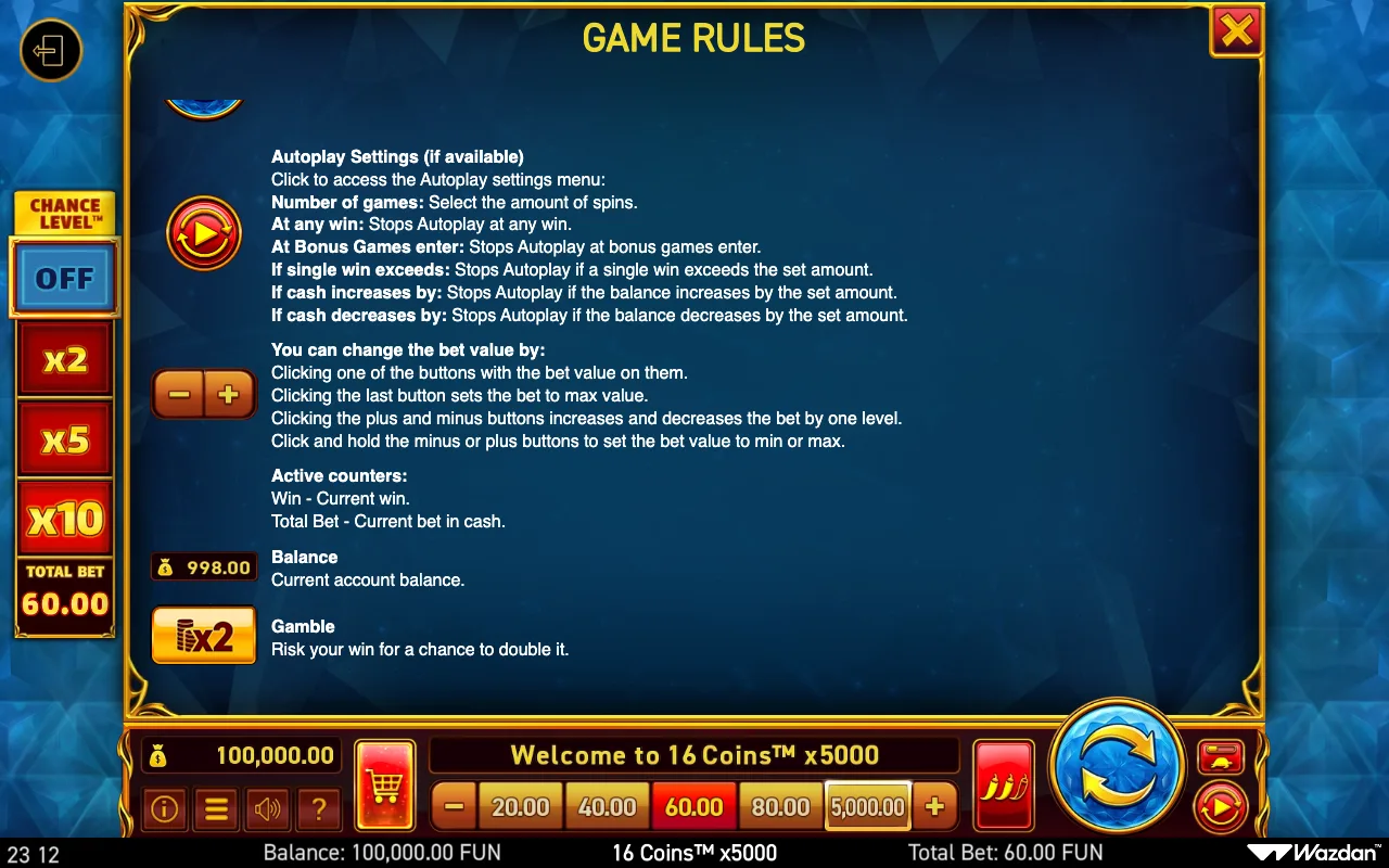 Game rules, page 13 — 16 Coins X5000