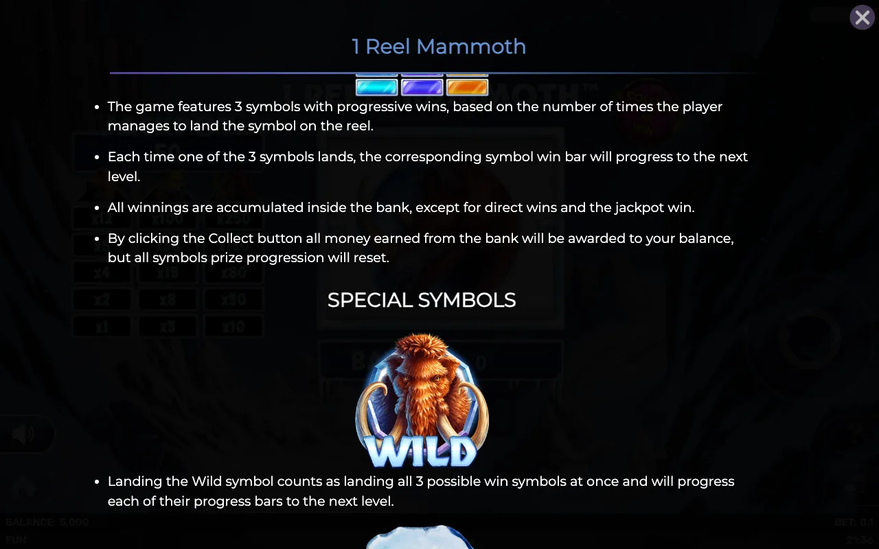 Game rules, page 2 — 1reel Mammoth