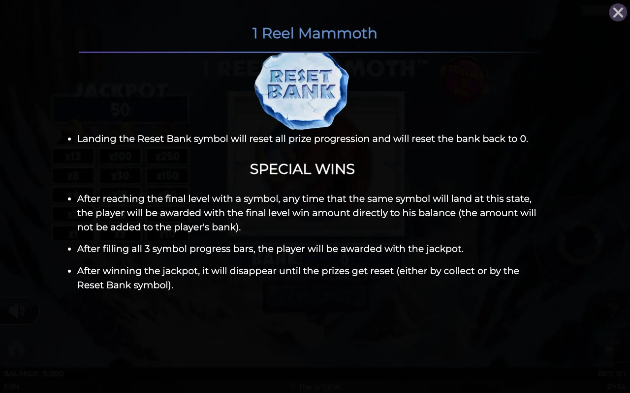 Special wins — 1reel Mammoth