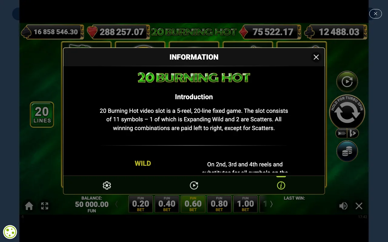 Game rules, page 1 — 20 Burning Hot