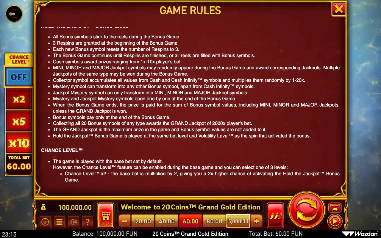 Game rules, page 10 — 20 Coins Grand Gold Edition