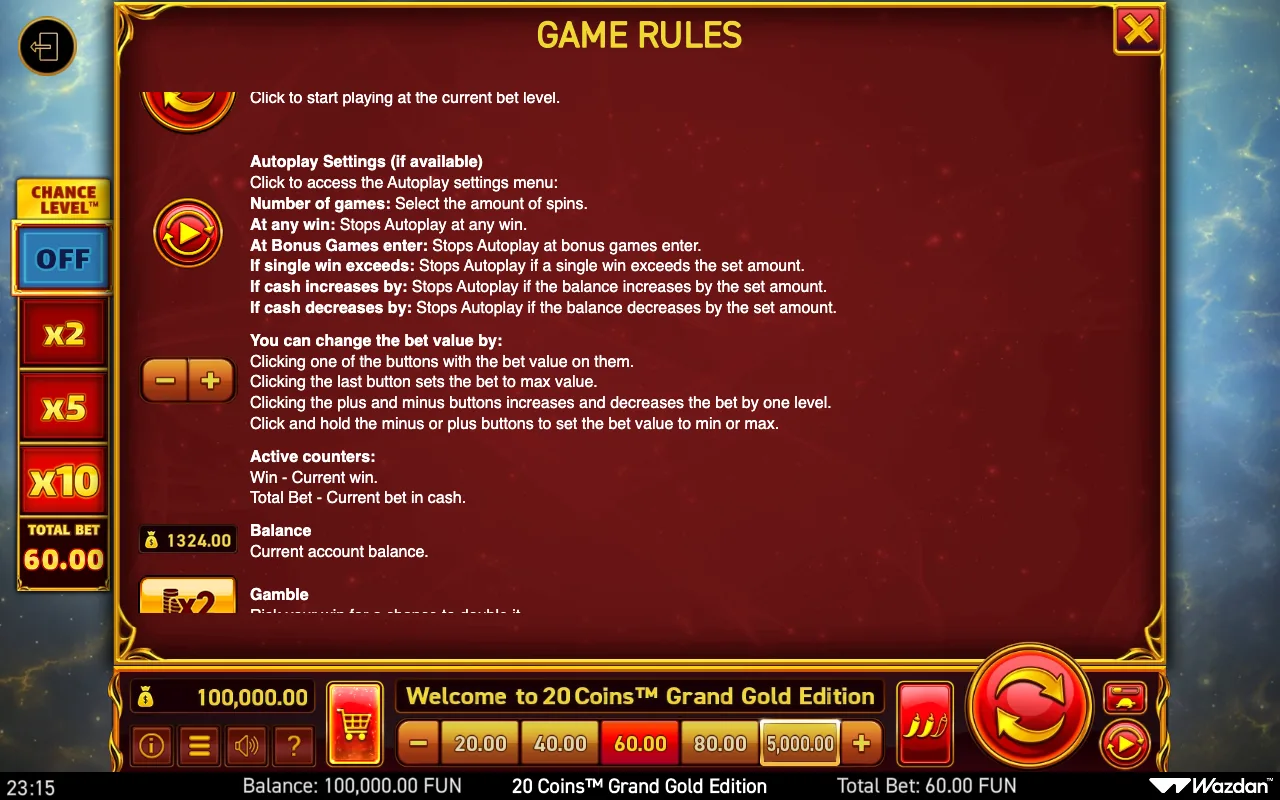 Game rules, page 12 — 20 Coins Grand Gold Edition
