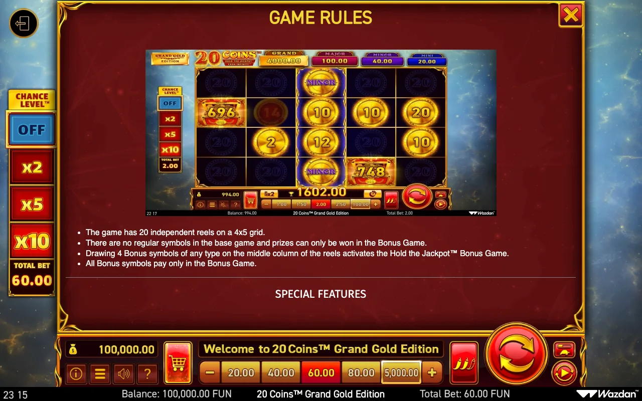 Game rules, page 9 — 20 Coins Grand Gold Edition